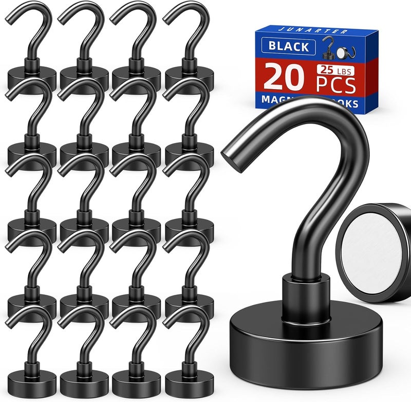 Junarter 20 Pack Magnetic Hooks, 30lbs Magnet Hooks for Cruise Cabins, Black Strong Magnetic Hooks Heavy Duty, Magnets with Hooks, Metal Magnetic Hook for Hanging, Hook Magnets for Home Decor - Image 1